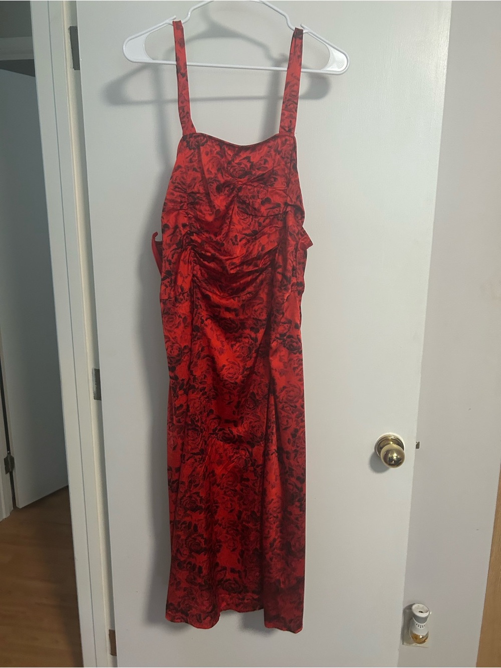 bloom Red and Black Floral Midi Slip Dress